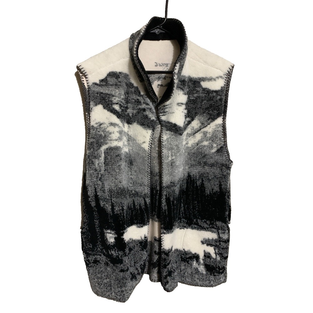 Unbranded Fleece Vest Men's S‎ Mountain Forest Scene Warm Cozy